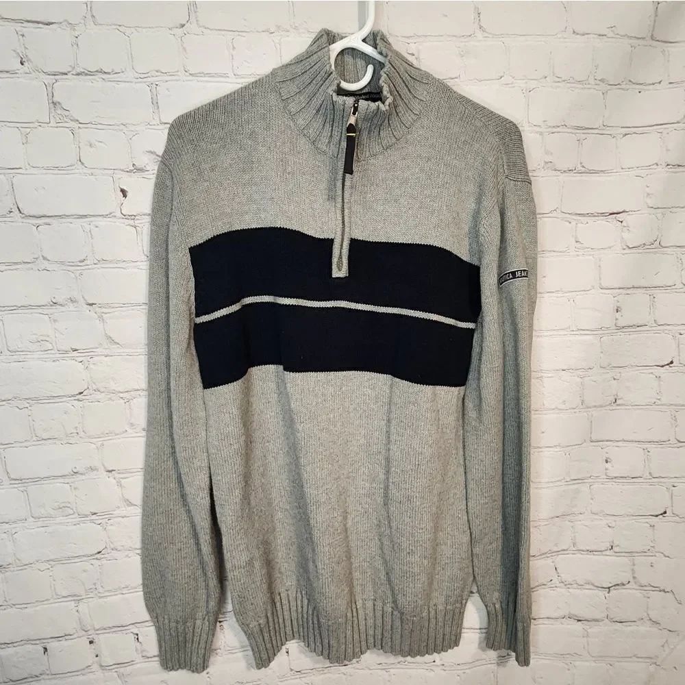 Men's Nautica Jean Co zip-up turtle neck sweater, size Large